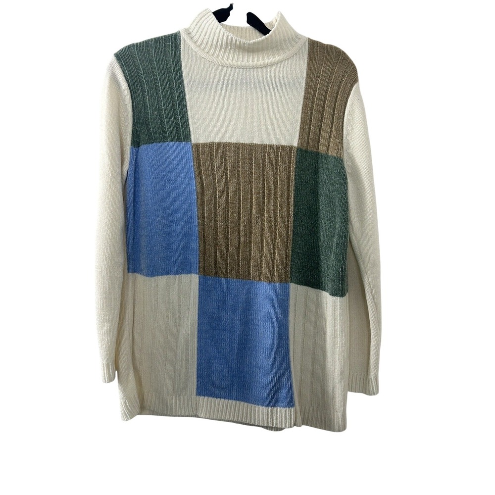 Classic Elements‎ Womens Mock Neck Colorblock Patchwork Chenille Sweater Medium
